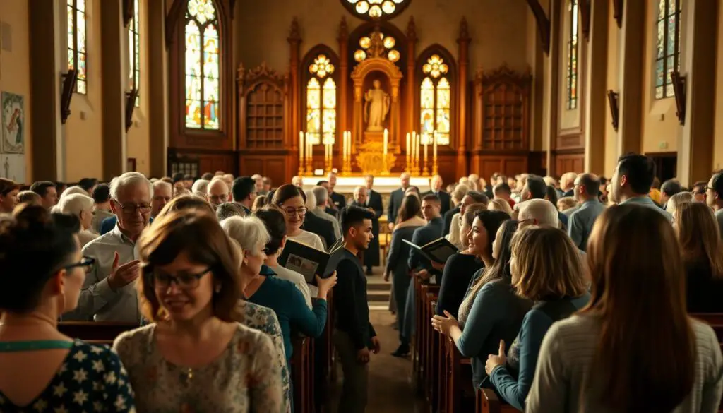 worship service congregation singing