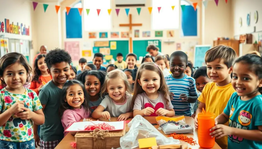 Children participating in mission activities