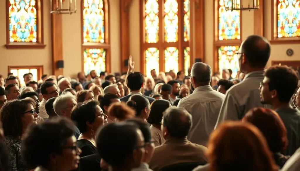 diverse worship service congregation