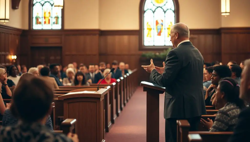 senior pastor leading congregation