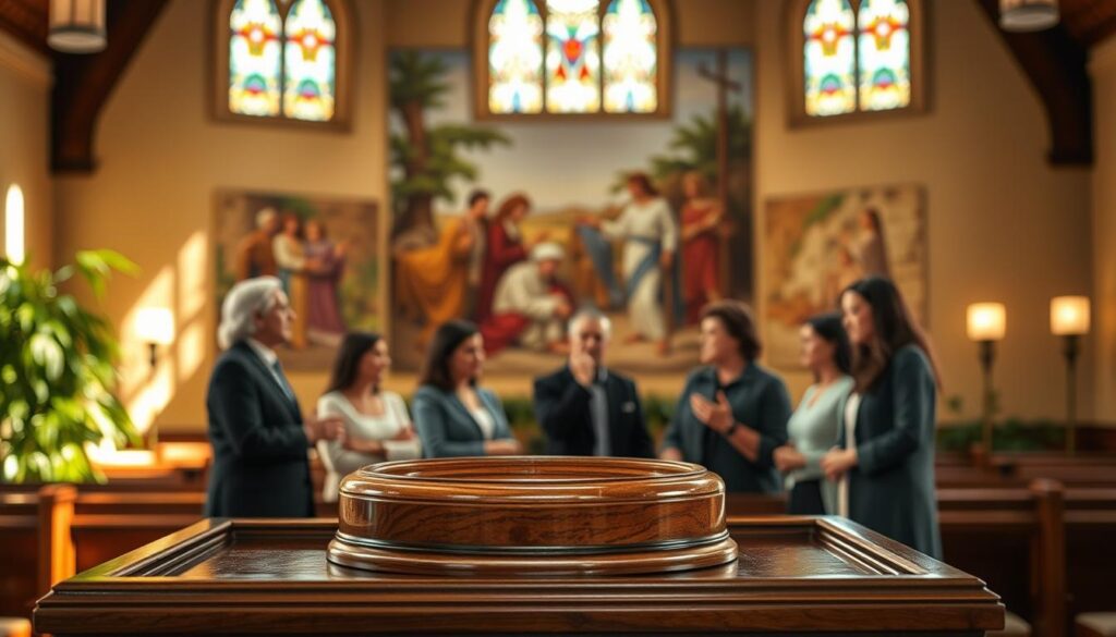 A lush, serene church interior with warm, natural lighting filtering through stained glass windows. In the foreground, a wooden offering plate rests on a polished lectern, symbolizing the faithful stewardship of financial resources. Behind it, a group of congregants thoughtfully engage in discussion, their expressions reflecting the importance of responsible money management in ministry. In the background, a mural depicting biblical scenes of generosity and compassion adorns the wall, inspiring the community to live out these principles. The overall atmosphere is one of reverence, responsibility, and a commitment to using financial resources to further the church's divine mission.