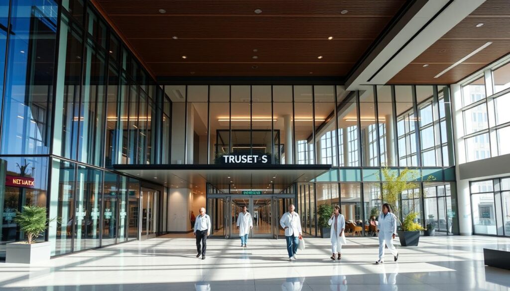 A modern, state-of-the-art healthcare facility in the heart of Brooklyn, featuring a diverse array of specialized departments and services. The building's exterior exudes a sense of trust and professionalism, with a sleek, glass-and-steel façade and a welcoming main entrance. Inside, the spacious lobby is filled with natural light, creating a calming atmosphere. Patients move through the corridors, accessing a wide range of high-quality services, from advanced diagnostics and cutting-edge treatments to comprehensive rehabilitation and wellness programs. The scene conveys a seamless integration of medical expertise, cutting-edge technology, and a patient-centric approach to healthcare.