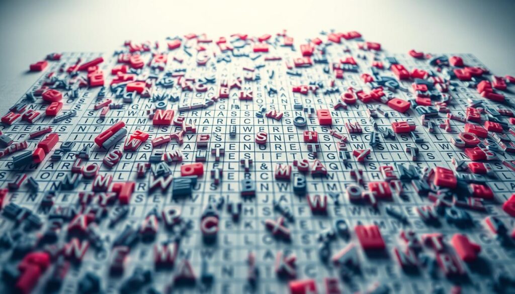 A vibrant array of crossword answer variants sprawl across the frame, each unique in its own way. In the foreground, a collection of diverse words and phrases dance across the page, their shapes and textures intricately detailed. The middle ground features a dynamic grid pattern, evoking the structure of a classic crossword puzzle, while the background showcases a subtle gradient that adds depth and dimension. The lighting is soft and diffused, creating a warm, contemplative atmosphere that invites the viewer to explore the nuances of these alternative solutions. Captured with a wide-angle lens, the composition offers a comprehensive, panoramic view of the crossword answer variants, highlighting their richness and complexity.