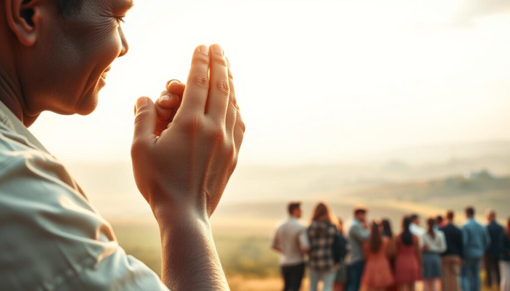 A serene, warm-toned rendering of the core principles of human dignity and solidarity. In the foreground, two figures clasp hands, their faces radiating compassion and unity. Soft, diffused lighting illuminates their forms, evoking a sense of togetherness and mutual understanding. In the middle ground, a crowd of diverse people stand shoulder to shoulder, their postures signifying inclusion and harmony. The background depicts a peaceful, pastoral landscape, with rolling hills and a calming sky overhead, symbolizing the universal embrace of these fundamental values. Captured through a medium-wide lens, the composition conveys a harmonious, contemplative atmosphere, inviting the viewer to reflect on the timeless, unifying ideals of human dignity and solidarity.